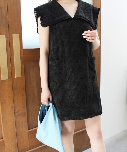 ビッグカラーツイードミニワンピース（ワンピース）｜MODE ROBE（モードローブ）