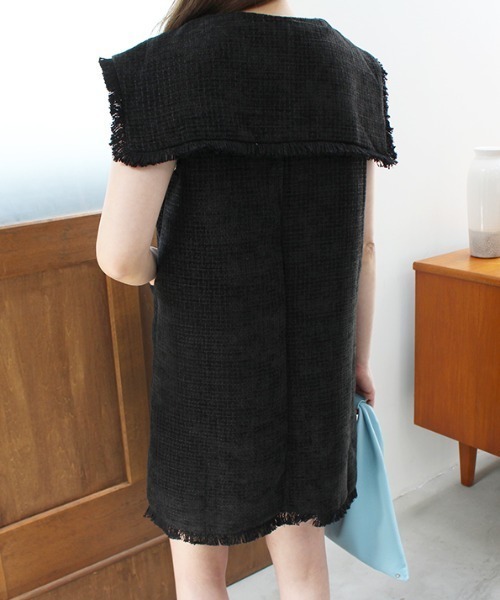 ビッグカラーツイードミニワンピース（ワンピース）｜MODE ROBE（モードローブ）