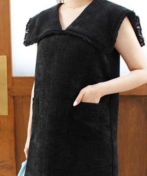 ビッグカラーツイードミニワンピース（ワンピース）｜MODE ROBE（モードローブ）