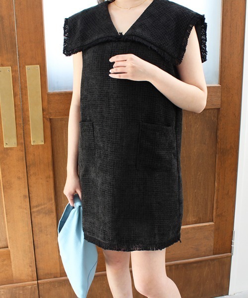 ビッグカラーツイードミニワンピース（ワンピース）｜MODE ROBE（モードローブ）