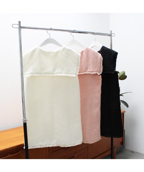 ビッグカラーツイードミニワンピース（ワンピース）｜MODE ROBE（モードローブ）