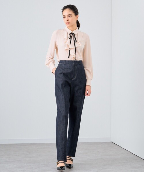 【ANAYI】デニムライク切り替えテーパードパンツ 36 セール】【セットアップ対応商品】デニムライク切り替え