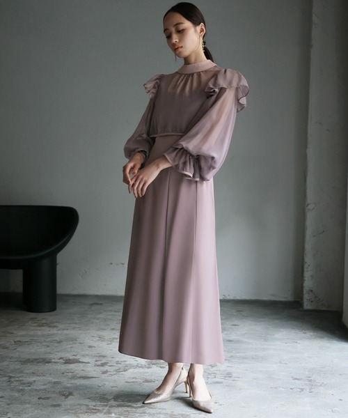 【人気商品】 セール】シアーフリルブラウス・キャミソールワンピース 服&ファッション小物