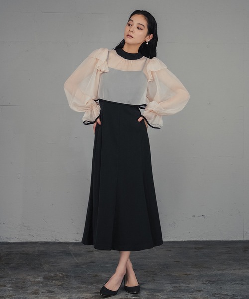 美品　GIRL　シアーブラウス＆マーメイドワンピース　ドレス　パープル　結婚式 結婚式・お呼ばれ対応 | 2点セットワンピースドレス