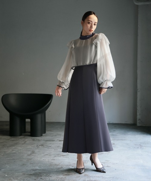 girl（ガール）の「シアーフリルブラウス・キャミソールワンピースレイヤード マーメイド ロング 結婚式 ワンピース パーティードレス オケージョンドレス お呼ばれ 二次会 成人式 同窓会 謝恩会 マタニティ 妊婦（ドレス・レディース・パープル/ブラウン/グレー/モカ/ベージュ・S/M/L/2L）」の20枚目の写真