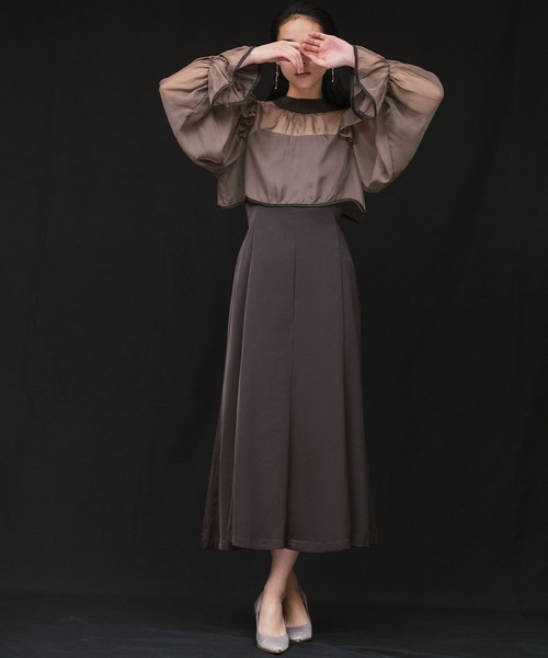 ドレス マーメイド シアー フリル ブラック パーティー 結婚式 シアースリーブマーメイドドレス(ブラック)K1-443BL-M