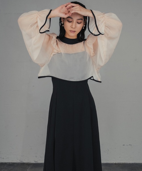 セール】シアーフリルブラウス・キャミソールワンピースレイヤード