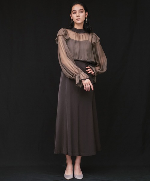 セール】シアーフリルブラウス・キャミソールワンピースレイヤード