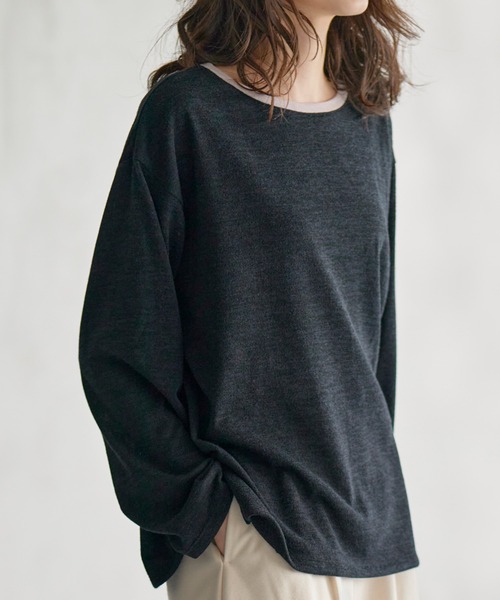 RANAN（ラナン）の「配色使いニットソープルオーバー（ニット/セーター・レディース・ブラック系/ブラック/グレイッシュベージュ/オレンジ/ブルー・M/L/LL）」の2枚目の写真