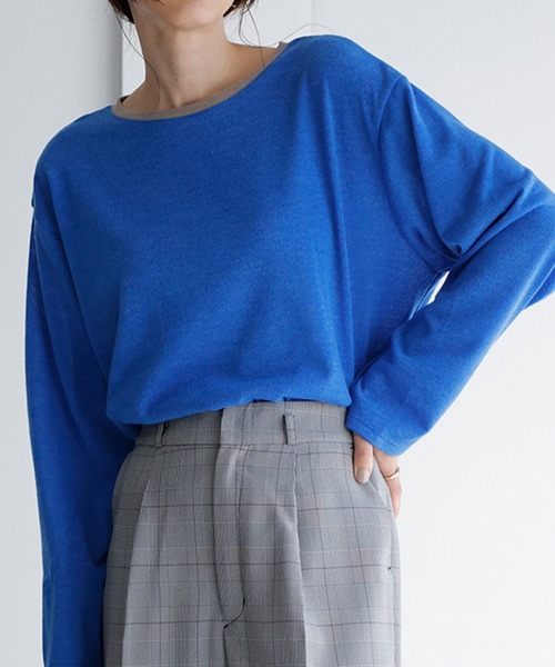 RANAN（ラナン）の「配色使いニットソープルオーバー（ニット/セーター・レディース・ブラック系/ブラック/グレイッシュベージュ/オレンジ/ブルー・M/L/LL）」の4枚目の写真