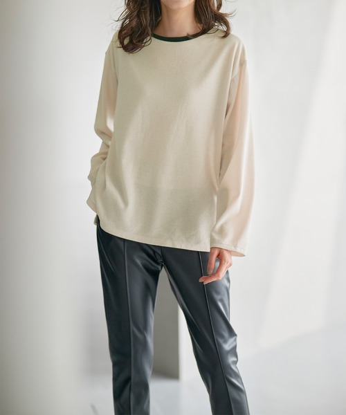 RANAN（ラナン）の「配色使いニットソープルオーバー（ニット/セーター・レディース・ブラック系/ブラック/グレイッシュベージュ/オレンジ/ブルー・M/L/LL）」の21枚目の写真