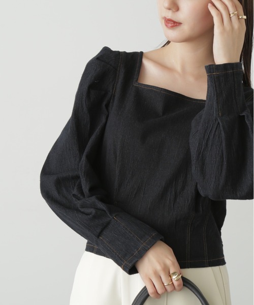 FREE'S MART（フリーズマート）の「◆スクエアネックボリュームスリーブ長袖ブラウス（シャツ/ブラウス・レディース・レッド系その他/カーキ/ホワイト系その他/ブラック系その他・FREE）」の6枚目の写真