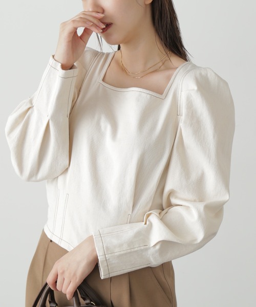 FREE'S MART（フリーズマート）の「◆スクエアネックボリュームスリーブ長袖ブラウス（シャツ/ブラウス・レディース・レッド系その他/カーキ/ホワイト系その他/ブラック系その他・FREE）」の20枚目の写真