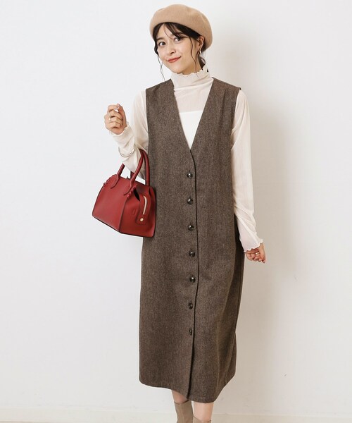 DRESKIP（ドレスキップ）の「◆【2WAY/着回し力◎】ツイード調 ジレにもなるジャンスカ（ワンピース・レディース・ブラック/ダークブラウン/グレー・02/03/04）」の3枚目の写真