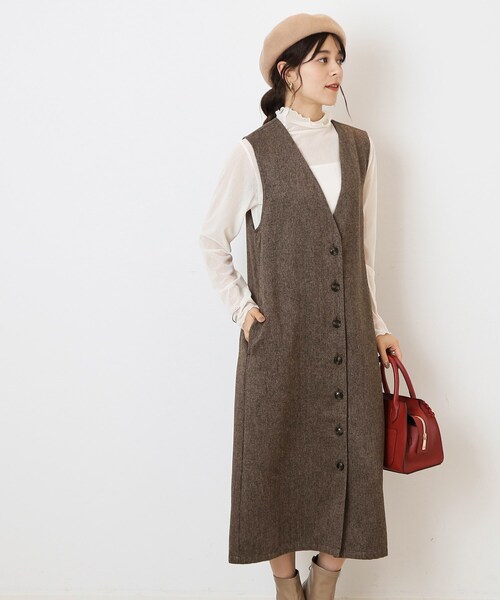 DRESKIP（ドレスキップ）の「◆【2WAY/着回し力◎】ツイード調 ジレにもなるジャンスカ（ワンピース・レディース・ブラック/ダークブラウン/グレー・02/03/04）」の11枚目の写真