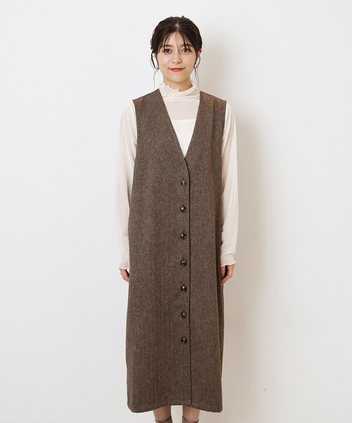 DRESKIP（ドレスキップ）の「◆【2WAY/着回し力◎】ツイード調 ジレにもなるジャンスカ（ワンピース・レディース・ブラック/ダークブラウン/グレー・02/03/04）」の14枚目の写真