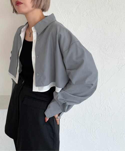 apres jour mignon(アプレジュールミニョン)の「レイヤードシャツ【ZOZOTOWN限定アイテム】(シャツ/ブラウス・レディース・ブルー系その他/ブラック/グレー・フリー/X-LARGE)」の1枚目の写真