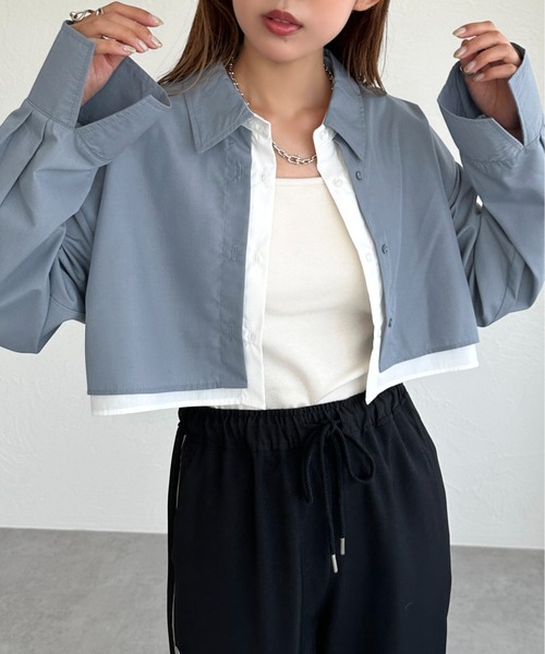 apres jour mignon(アプレジュールミニョン)の「レイヤードシャツ【ZOZOTOWN限定アイテム】(シャツ/ブラウス・レディース・ブルー系その他/ブラック/グレー・フリー/X-LARGE)」の7枚目の写真