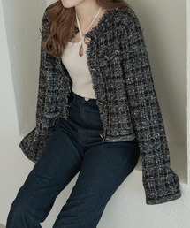 ツイードフリンジニットジャケット/WEB/EC限定商品