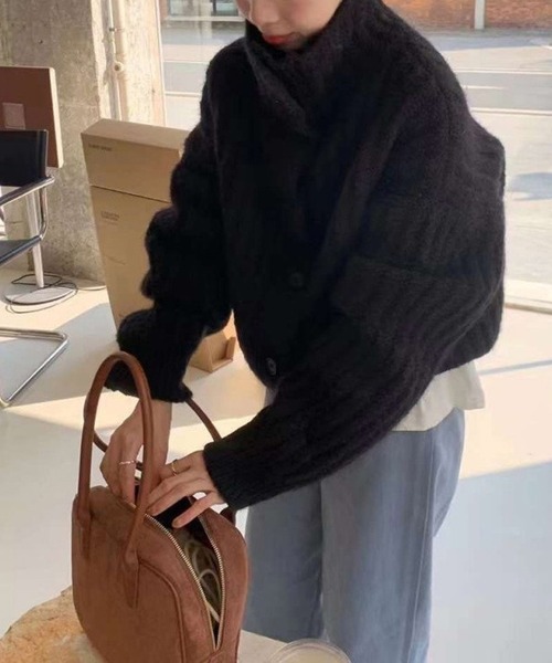 VitaFelice（ヴィータフェリーチェ）の「ハイネック オーバーリブ ボタン付き カーディガン（カーディガン/ボレロ・レディース・グレー/アイボリー/ブラック/ブラウン・FREE）」の5枚目の写真