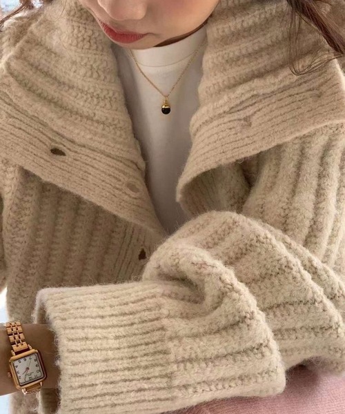 VitaFelice（ヴィータフェリーチェ）の「ハイネック オーバーリブ ボタン付き カーディガン（カーディガン/ボレロ・レディース・グレー/アイボリー/ブラック/ブラウン・FREE）」の9枚目の写真