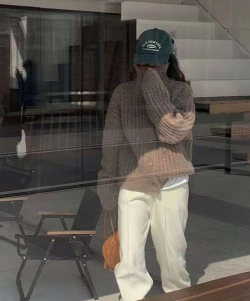 VitaFelice（ヴィータフェリーチェ）の「ハイネック オーバーリブ ボタン付き カーディガン（カーディガン/ボレロ・レディース・グレー/アイボリー/ブラック/ブラウン・FREE）」の13枚目の写真