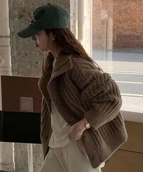 VitaFelice（ヴィータフェリーチェ）の「ハイネック オーバーリブ ボタン付き カーディガン（カーディガン/ボレロ・レディース・グレー/アイボリー/ブラック/ブラウン・FREE）」の14枚目の写真