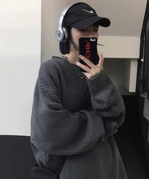 ビッグシルエット畦編みロールネックニット