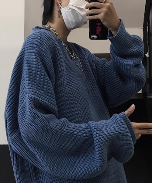 Anchor Smith(アンカー スミス)の「ビッグシルエット畦編みロールネックニット(ニット/セーター・メンズ・ブラック/スミクロ/ブルー・M/L/XL)」の3枚目の写真