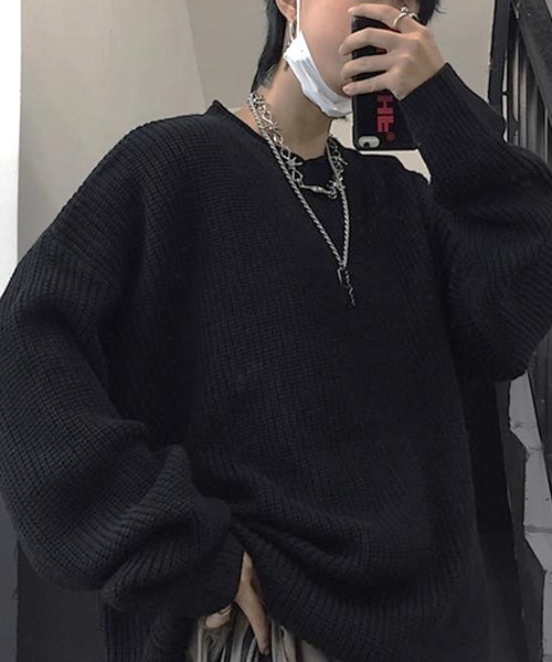 Anchor Smith(アンカー スミス)の「ビッグシルエット畦編みロールネックニット(ニット/セーター・メンズ・ブラック/スミクロ/ブルー・M/L/XL)」の1枚目の写真