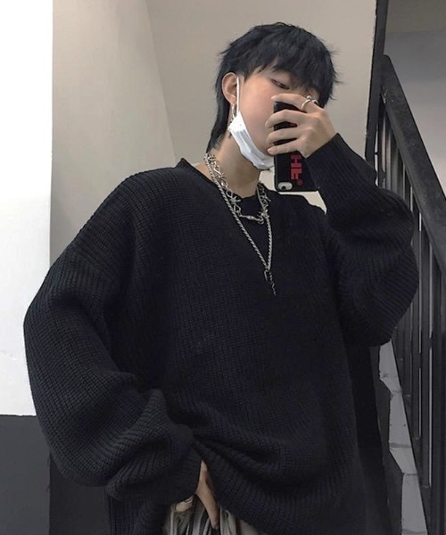 Anchor Smith(アンカー スミス)の「ビッグシルエット畦編みロールネックニット(ニット/セーター・メンズ・ブラック/スミクロ/ブルー・M/L/XL)」の17枚目の写真