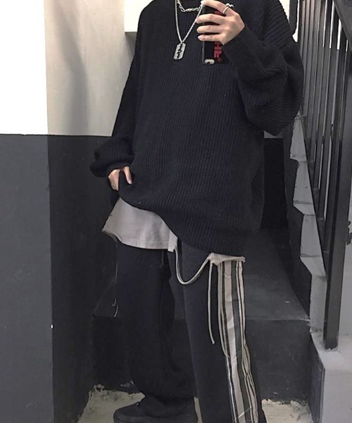 Anchor Smith(アンカー スミス)の「ビッグシルエット畦編みロールネックニット(ニット/セーター・メンズ・ブラック/スミクロ/ブルー・M/L/XL)」の18枚目の写真