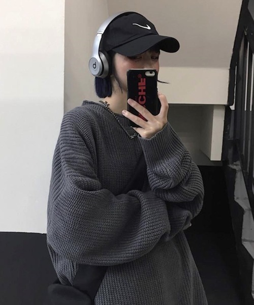 Anchor Smith(アンカー スミス)の「ビッグシルエット畦編みロールネックニット(ニット/セーター・メンズ・ブラック/スミクロ/ブルー・M/L/XL)」の20枚目の写真