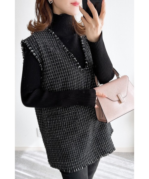 &. NOSTALGIA（アンドドットノスタルジア）の「【ZOZO限定】ラメツイードベスト（ベスト・レディース・ブラック・FREE）」の6枚目の写真