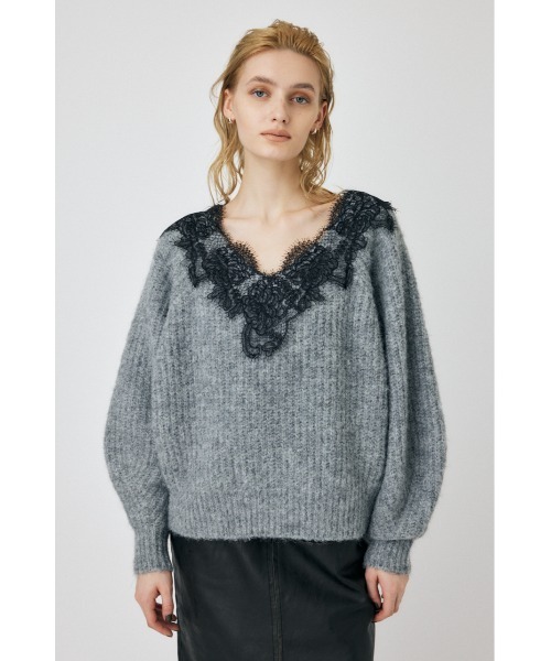 moussy LACE TRIMMED V NECK セーター　F MOUSSY（マウジー）の「LACE TRIMMED V NECK セーター（ニット