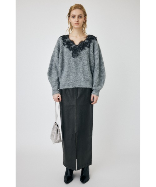 moussy LACE TRIMMED V NECK セーター　F MOUSSY（マウジー）の「LACE TRIMMED V NECK セーター（ニット
