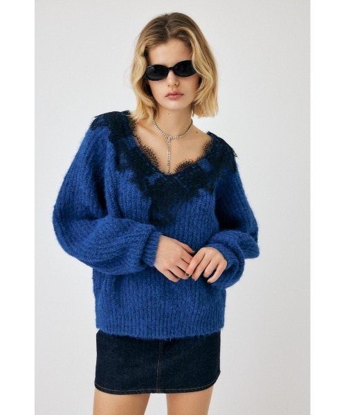 moussy LACE TRIMMED V NECK セーター　F MOUSSY（マウジー）の「LACE TRIMMED V NECK セーター（ニット