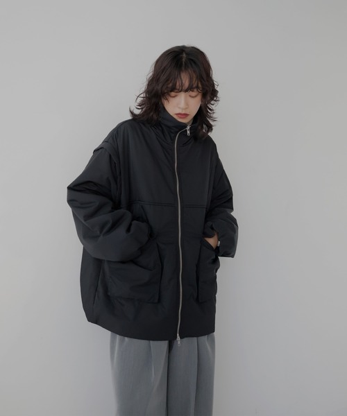 hellam(へラム)の「袖取り外しダブルZIPダウンジャケット(ダウンジャケット/コート・レディース・アイボリー/ブラック/チャコール・FREE)」の6枚目の写真