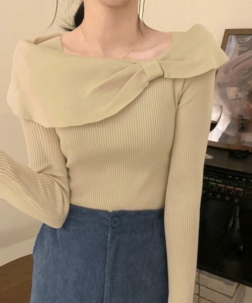 Miniministore（ミニミニストア）の「ビッグリボンニットトップスレディース秋冬（ニット/セーター・レディース・レッド/ライトベージュ/ブラック・フリー）」の3枚目の写真