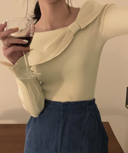 Miniministore（ミニミニストア）の「ビッグリボンニットトップスレディース秋冬（ニット/セーター・レディース・レッド/ライトベージュ/ブラック・フリー）」の6枚目の写真