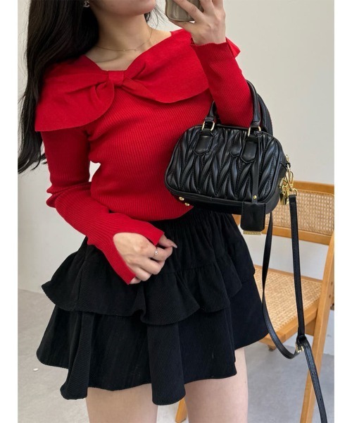 Miniministore（ミニミニストア）の「ビッグリボンニットトップスレディース秋冬（ニット/セーター・レディース・レッド/ライトベージュ/ブラック・フリー）」の12枚目の写真