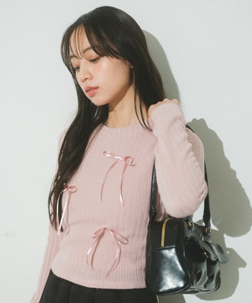 Auntie Rosa（アンティローザ）の「リボンリブトップス（Tシャツ/カットソー・レディース・ピンク/グレー/ブラック/ホワイト・FREE）」の20枚目の写真