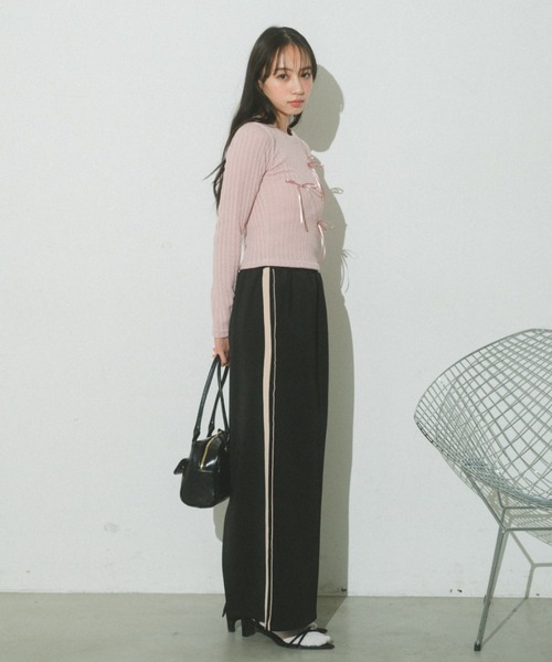 Auntie Rosa（アンティローザ）の「リボンリブトップス（Tシャツ/カットソー・レディース・ピンク/グレー/ブラック/ホワイト・FREE）」の14枚目の写真