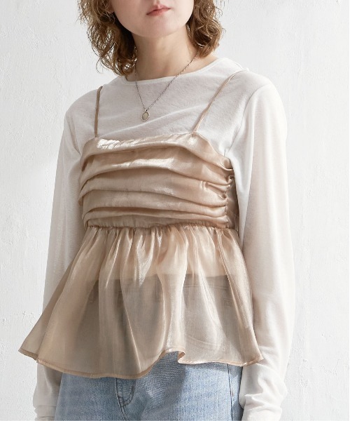 notch.（ノッチ）の「オーガンジーギャザーキャミ（キャミソール・レディース・オフホワイト/ダークグレー/ベージュ・M）」の3枚目の写真