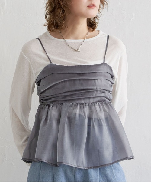 notch.（ノッチ）の「オーガンジーギャザーキャミ（キャミソール・レディース・オフホワイト/ダークグレー/ベージュ・M）」の2枚目の写真