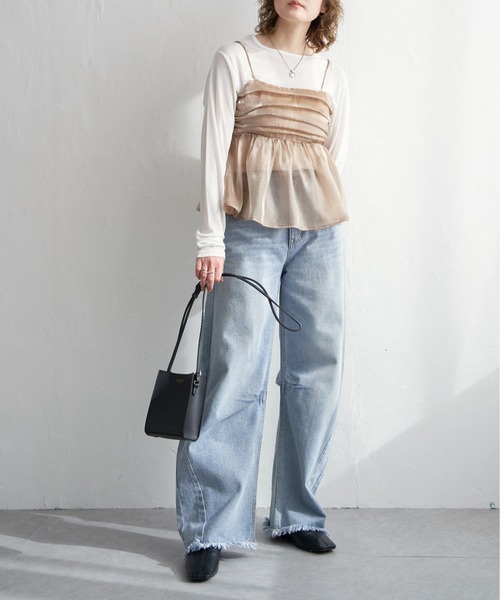 notch.（ノッチ）の「オーガンジーギャザーキャミ（キャミソール・レディース・オフホワイト/ダークグレー/ベージュ・M）」の18枚目の写真