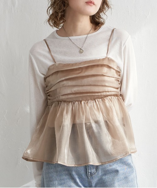 notch.（ノッチ）の「オーガンジーギャザーキャミ（キャミソール・レディース・オフホワイト/ダークグレー/ベージュ・M）」の14枚目の写真