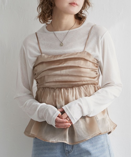 notch.（ノッチ）の「オーガンジーギャザーキャミ（キャミソール・レディース・オフホワイト/ダークグレー/ベージュ・M）」の15枚目の写真