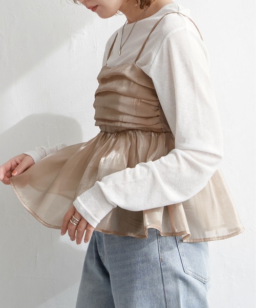 notch.（ノッチ）の「オーガンジーギャザーキャミ（キャミソール・レディース・オフホワイト/ダークグレー/ベージュ・M）」の17枚目の写真