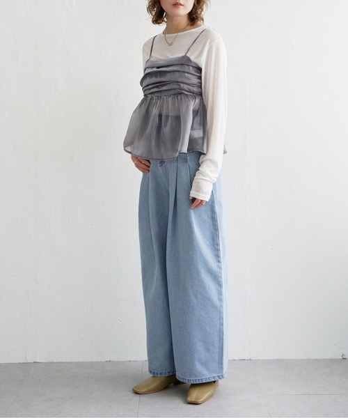 notch.（ノッチ）の「オーガンジーギャザーキャミ（キャミソール・レディース・オフホワイト/ダークグレー/ベージュ・M）」の21枚目の写真